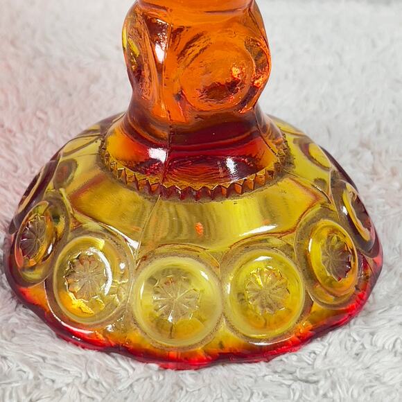 L E Smith Vintage Victorian Amberina Carnival Glass Compote Bowl Amber Red Fruit - Picture 4 of 16